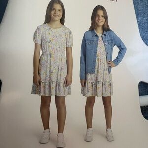 Floral Kids Dress with Denim Jacket Size: 7/8